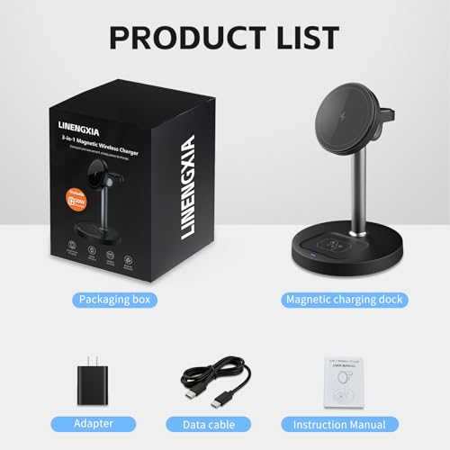 3-in-1 Magnetic Wireless Charger, 15W for iPhone/Watch/AirPods - color: black