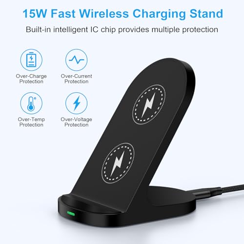 Wireless Charger Fast Charging Stand for Samsung Galaxy S26 Ultra S26+ S25 Ultra S24FE Z Flip/Fold7 S23,iPhone 17 Pro Max 16Plus,Pixel10,Android Wireless Charger Station Desk Dock with Adapter