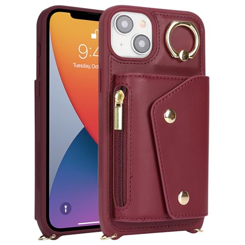 Lipvina Crossbody Wallet Case for iPhone 13,Wine Red - color: 07-Wine Red, size: iPhone 13 6.1"