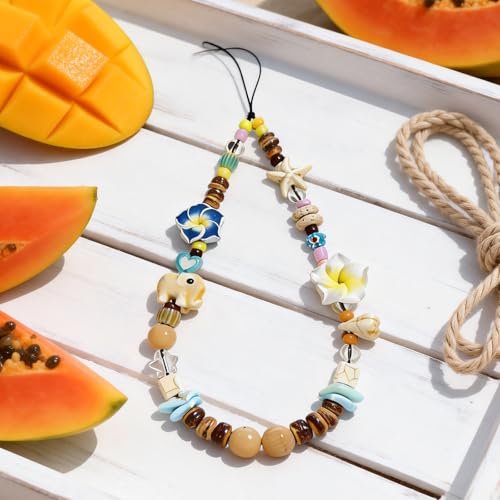 Cute Beaded Camera Wrist Strap for Phone, Digital Camera Charm Lanyard, Pearl Beaded Chain for Bag Keychain Gift - color: Hibiscus