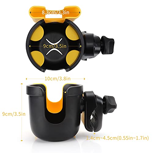 Accmor Wheelchair Cup Holder with Phone Holder, Universal 360° Rotatable Walker Cup Holder Rollator Scooter Accessory - color: Yellow