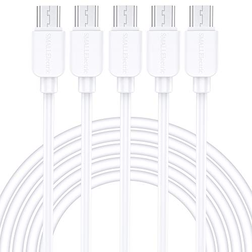 SMALLElectric Micro USB Cable (5-Pack, 6FT) Android Charger, Long Android Phone Charger Cord for Samsung Galaxy S7 S6 Edge J7 S5,Note 5 4,LG 4 K40 K20,MP3,Kindle,Tablet,White