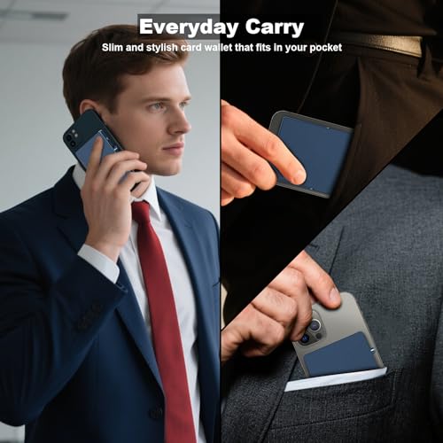 Magnetic Phone Wallet with Adjustable Stand,Pop up Phone Card Holder Quick Access to Bank/Credit Cards, 3.93 * 2.96 * 0.31 Inches Compact Metal Case with RFID Blocking Protection (Royal Blue) - color: Royal Blue