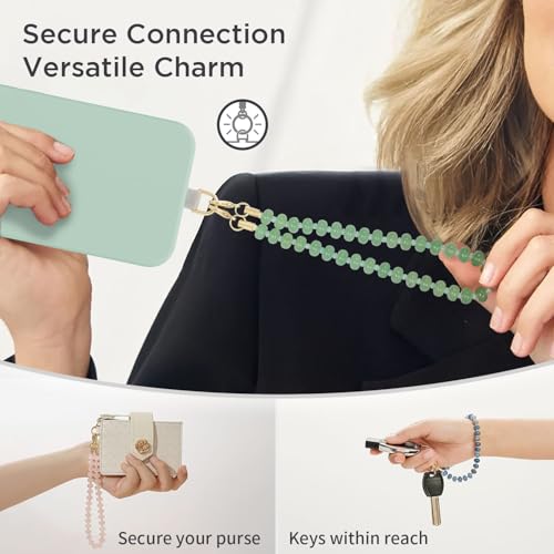 POSADINA Natural Stone Phone Charm, Beaded Healing Phone Wrist Strap, Handmade Cellphone Chain Lanyard with Tether Tab - color: Green Aventurine