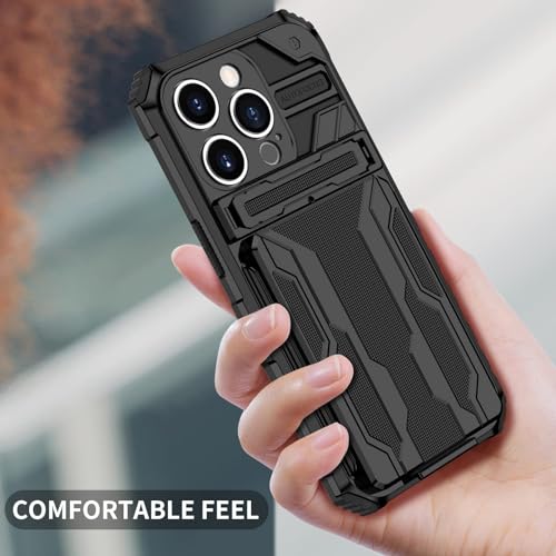 for iPhone 14 Pro Wallet Case with Card Holder, Black | Detachable Card Holder, Built-in Kickstand, with Screen Protectors, Military Grade, Full Body Shockproof - size: for iPhone 14 Pro - 6.1''