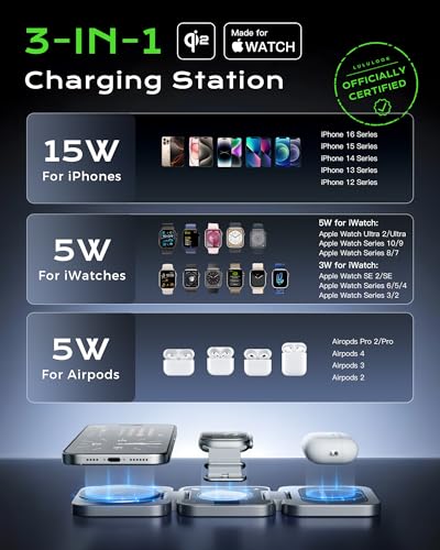 Qi2 MFi 3 in 1 Charging Station for Apple - color: Axiom Gray