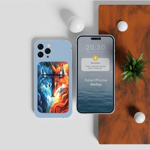 Phone Credit Card Holder Stick on, Phone Case Wallet, Cell Phone Pocket Self Adhesive Stretchy Lycra Stick on Wallet ID Credit Card Case Pouch Sleeve for All Smartphones, Red Blue Fox - color: Phone Case Wallet-611