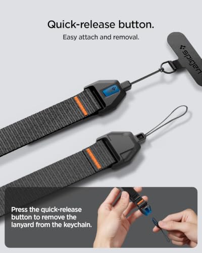 Spigen Phone Wrist Strap with Lanyard and Tether Tab (Universal) - color: Black Adjustable