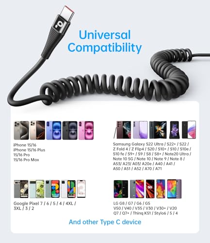 USB C Cable Fast Charging, 2Pack 3ft Coiled USB A to USB C Charge Cable for - color: Black, size: 3FT, style: USB A to USB C