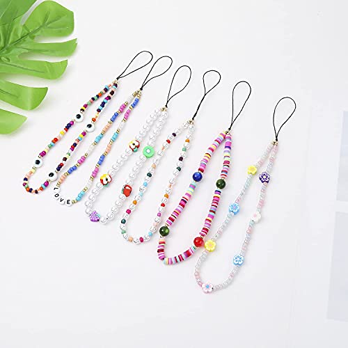 6PCS Beaded Phone Charms Strap Fruit Star Faux Pearl Rainbow Beads Phone Chains Beaded Lanyard for Camera Key Wallet Valentines Day Gifts for Her Women - style: Style6-5
