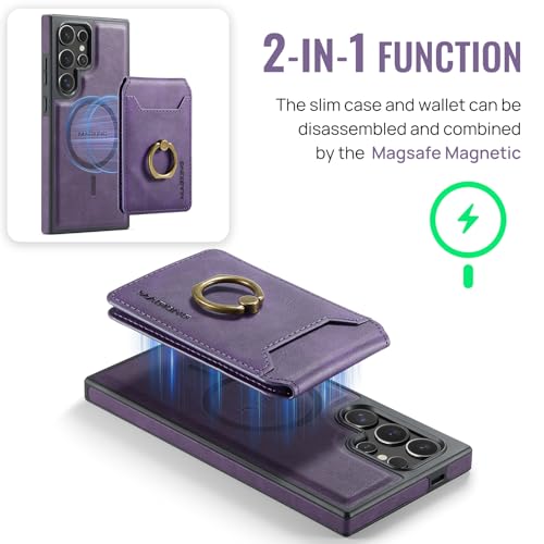 for Samsung Galaxy S26 Ultra 2 in 1 Detachable Card Bag Wallet Case Durable Leather Wallets Magnetic Card Holder 4 Card Slots Ring Stand RFID Blocking Purple - color: Purple, size: Samsung Galaxy S26 Ultra
