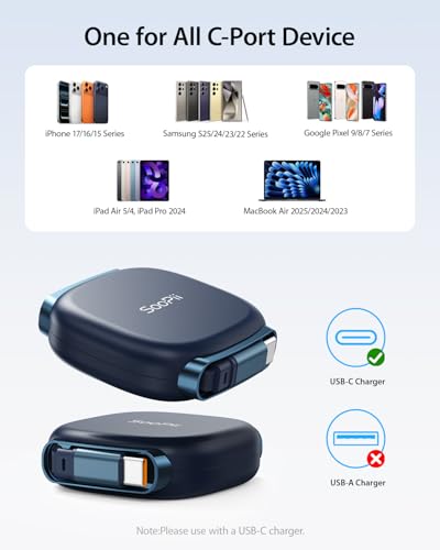 SOOPII 240W Retractable USB C Cable with Mag Snap Storage (2Pack 3.3FT) - color: NavyBlue, size: 3.3FT-2Pack