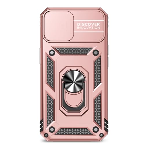 for iPhone 17E / iPhone 16E Case, with Camera Lens Cover HD Screen Protector, Dual Layer Military-Grade Drop Tested Magnetic Ring Holder Kickstand Protective Phone Case for iPhone 16E /17E (Rose Gold) - color: Rose Gold with camera cover Military-Grade 2n