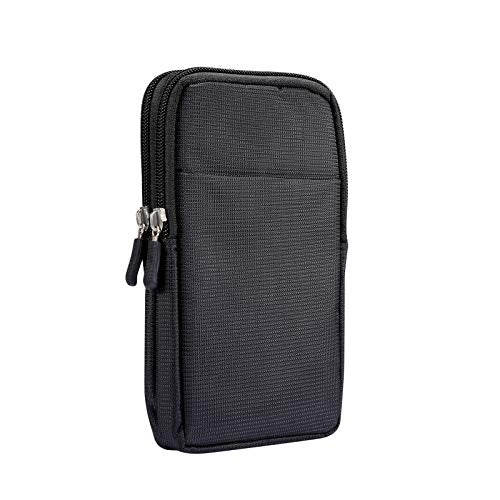Multifunction Dual Phone Holster Men, Nylon Cell Phone Case Holder Mens Belt Pouch Loop/Clip, Smartphone Belt Wallet Purse 2 Zipper Pockets Compatible with iPhone 14 Pro Max Case 13 Pro Max, Black - color: Black