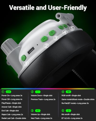 Krysenix Wireless Gaming Headset with Mic for PS5 & PC - White - color: White