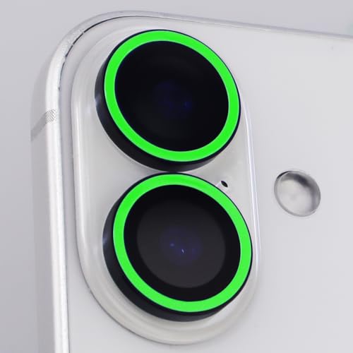 Luminous Camera Lens Protector for iPhone 16/16 Plus Individual Metal Ring Tempered Glass Glow in The Dark Lens Cover (2PCS) (Green, for iPhone 16/16 Plus) - color: Green