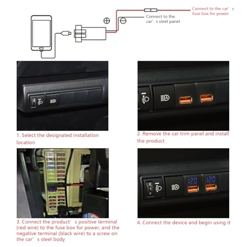 12V DC Car USB Charger Socket with QC3.0 Charging Port, Automotive Flush Mount Power Outlet, Compatible with Phone Tablet GPS, Fit for Toyota Vehicles (0.9" x 0.9")