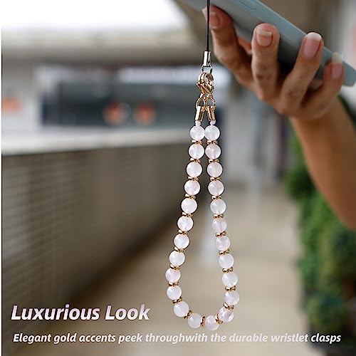 Marble Beaded Phone Wrist Strap for Women, Detachable Design - color: Amethyst Purple