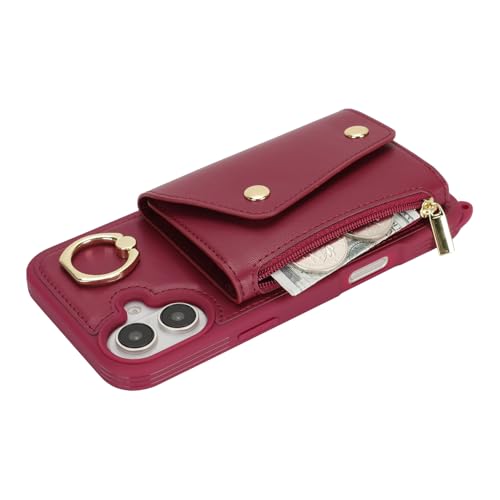 Lipvina Crossbody Wallet Case for iPhone 16,Wine Red - color: 07-Wine Red, size: iPhone 16 6.1"