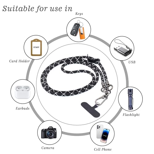 Crossbody Cell Phone Lanyard Around the Neck Rope Phone Strap for iPhone - color: White on Black