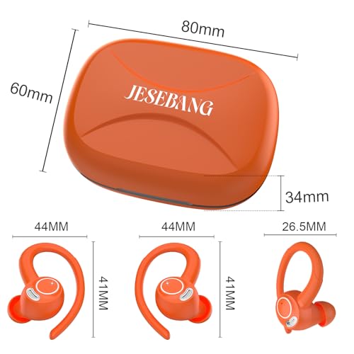 Wireless Earbuds, Bluetooth 5.4 Headphones Sport Over Ear Buds With ENC Mic - color: Orange