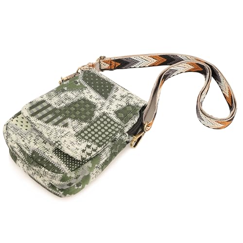 SILKAREA Embroidered Cute Mini Crossbody Bag for Women Small Handbags Wristlet Wallet Bag Cell-phone Pouch Coin Purse - color: Spliced Green