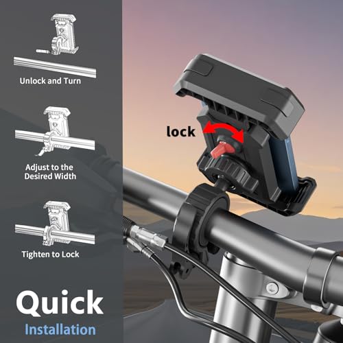 Bike Phone Holder, Locking Motorcycle Mount, One-Hand Quick Release