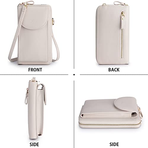 S-ZONE Small Crossbody Bags for Women Phone Purse RFID Blocking Wallet | Card Slots, Vegan Leather, Anti-theft, Multi Pockets, Detachable Adjustable Strap, Travel Eveyday Outing - color: Beige