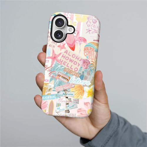 Case Compatible with iPhone 17, Cute Dual Layer Hybrid Phone Cover, Military Grade Drop Protection, Aesthetic Shockproof Phone Case for Women Girls, Pastel Pink Summer Collage - color: Pastel Pink Summer Collage, size: Iphone 17
