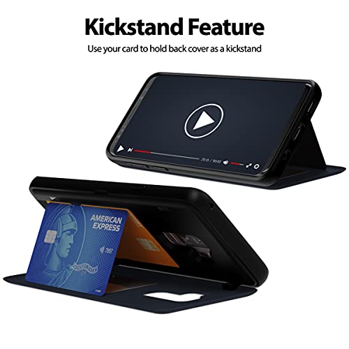 GOOSPERY Magnetic Door Bumper Compatible with Galaxy S9 Plus, Card Holder Wallet Case Easy Magnet Auto Closing Protective Dual Layer Sturdy Phone Back Cover - Midnight Blue - color: Navy, size: Galaxy S9 Plus