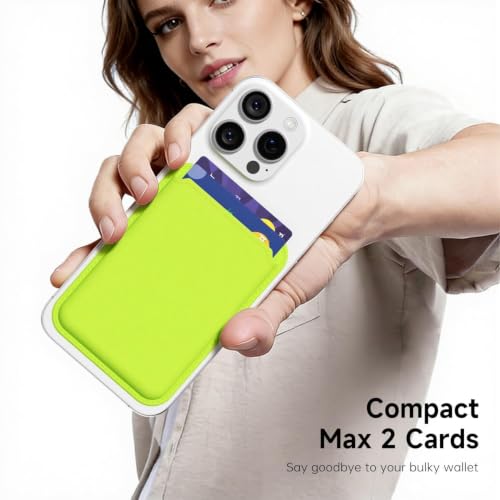 LoeoeL Magnetic Phone Wallet Compatible with Magsafe Wallet, Silicone ID Credit Card Holder Wallets for Back of Phone Pocket, Slim Thin Pouch Sleeve Mag Safe Wallets for iPhone Samsung, Neon Green - color: Neon Green