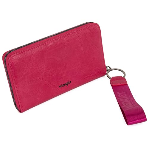Wrangler Women's Wallets Wristlet Credit Card Wallet Large Capacity Wallets Women RFID Blocking Wallett Woman Pink Wallets for Women - color: A-Hot Pink