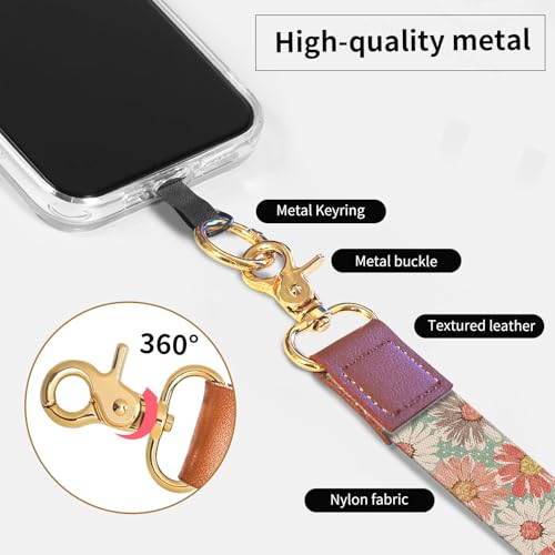 Phone Lanyard Crossbody Wrist Strap, Cute Cell Phone Lanyards for around the Neck Wristlet Wrist Strap - color: Retro Boho Flowers