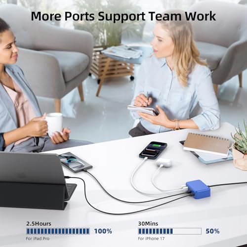 100W 6 in 1 USB Charger, 50% Smaller Charging Station for Multiple Devices - color: C-Blue
