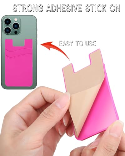 Silicone Card Holder for Phone Case, Stick On Wallet for iPhone - color: 5PC- Pink Color Scheme
