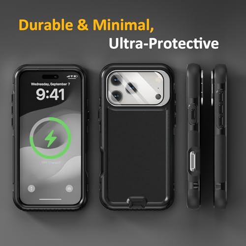 Follaroma for iPhone 17 Pro Max Case with Stand, Built-in Camera Cover, Compatible with MagSafe, Heavy Duty Shockproof Protection Phone Case, Anti-Drop, Magnetic Dual Layer Protective Cover,6.9",Black - color: Black, size: iPhone 17 Pro Max 6.9''