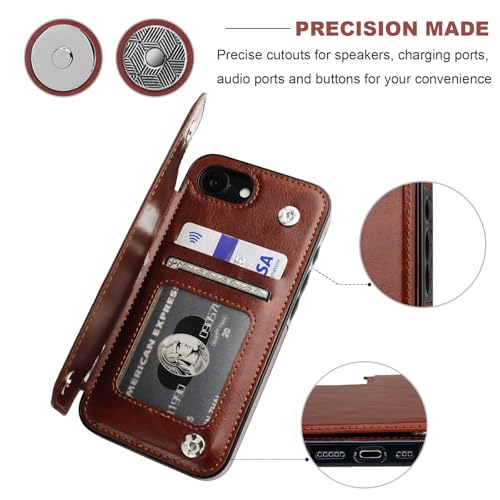ONETOP for iPhone 17e/16e Wallet Case with Credit Card Holder,Brown | Kickstand,ID/Cash Holder,Case Wallet with Card Slots,Double Magnetic Clasp,Durable PU Leather Shockproof Cover for Women Men - color: Brown