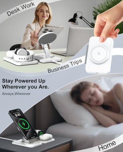3 in 1 Magnetic Wireless Charger for Apple Multiple Devices, Foldable Fast Charging Station - Magsafe Charger Stand, Travel Charger Pad for iPhone 17 16 15 14 13 12 Series/Apple Watch/AirPods Pro - size: 1 Pack White