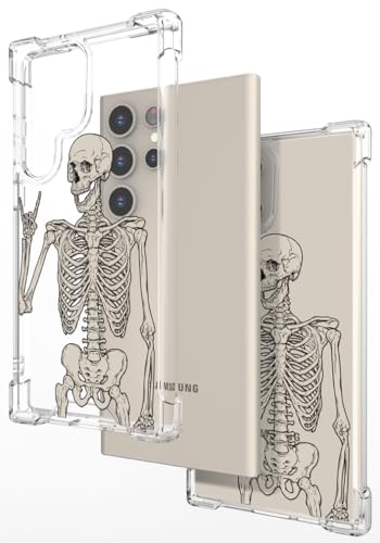 Hungo Galaxy S24 Ultra Case Skull Skeleton Cute Clear with Design, Girly for Women Girls Floral Transparent Case Compatible with Samsung Galaxy S24 Ultra Skull Skeleton - color: Skull