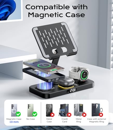 Meifigno 45W Wireless Charging Station for Multiple Samsung Device, Foldable 20W Wired Charger Stand for Galaxy Tab, Charger for S26 Ultra/S25/Z Fold 8 Ultra/8/Z Flip 8 & Buds, Only for Galaxy Watch