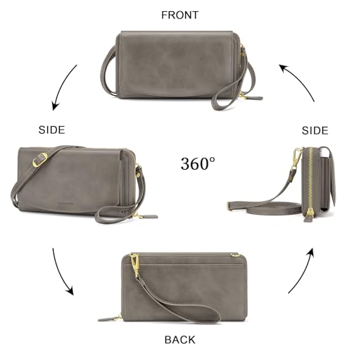 Peacocktion Womens Crossbody Wristlet Wallets with Cell Phone Pocket RFID Vegan Leather Cross Body Purses Travel - color: 06-grey