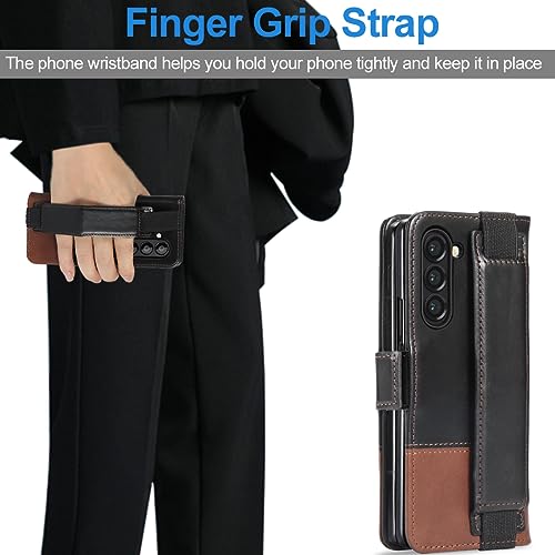 KEZiHOME Genuine Leather Wallet Case for Samsung Galaxy Z Fold 6 - color: Black Brown, size: Galaxy Z Fold 6 Case