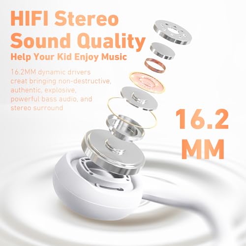 Mehomeli Kids Headphones, Bluetooth 5.2 Air Conduction Open Ear Headphones - color: White