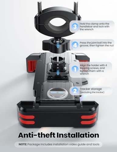 JOYROOM Bike Phone Holder with Tracker Storage, Ebike Bicycle Phone Mount - color: Red