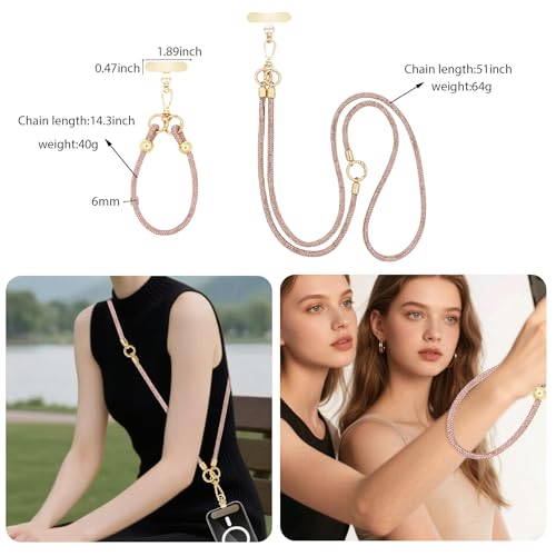 Crystal Phone Lanyard Crossbody and Wrist Strap Lanyard Rhinestone Anti-Theft Phone Strap Phone Neck Strap for Women - color: Champagne Rhinestone