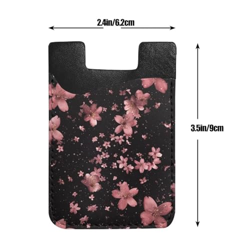 Phone Card Holder for Back Of Phone Pink Cherry Blossom Leather Phone Wallet Stick On Cute Floral Credit Card Holder for Phone Case Phone Wallet Adhesive Pouch - color: Cherry Blossom