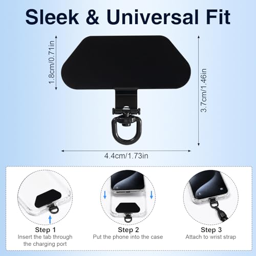 2PCS Phone Tether Tab, 360° Rotating Phone Lanyard Tab, Universal Stainless Steel Lanyard Patch for iPhone Cell Phone - color: Black