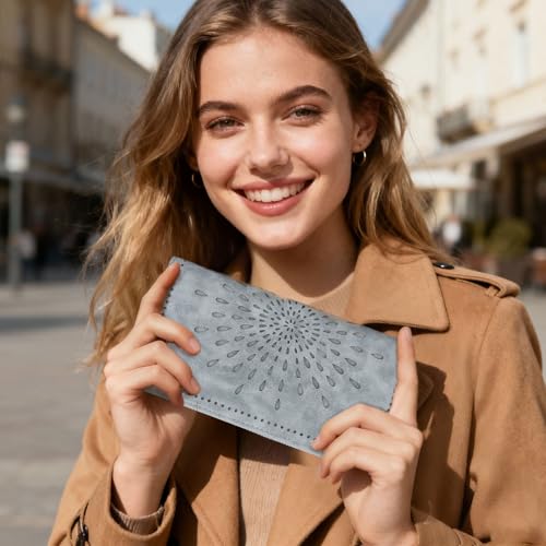 APHISON Wallet Women Large Capacity Clutch Purse For Ladies Card Holder RFID Wristlet Phone Zipper Coin Travel Pocket - color: 02-blue