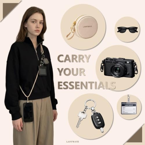 Adjustable Crossbody Phone Lanyard with Hanging Loops - color: Beige
