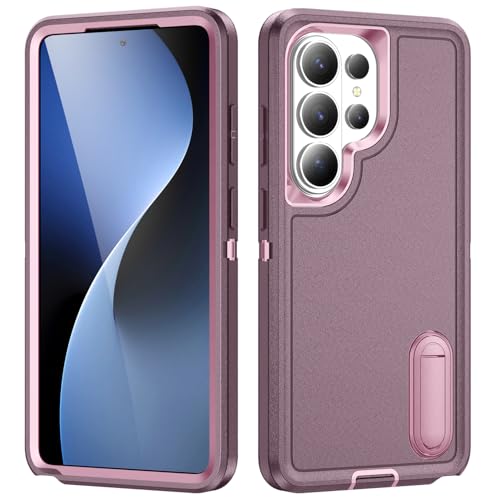 for Samsung Galaxy S26 Ultra Case with Kickstand Case 3-Layer Military Grade Protective Case Cover Silicone Heavy Duty Rugged Shockproof for Galaxy S26 Ultra Phone Case (Purple+Pink) - color: Purple+Pink
